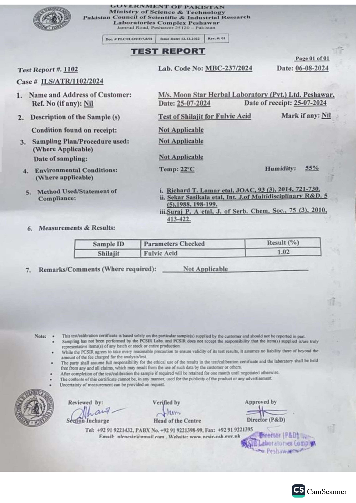 PCSIR Government Certificate